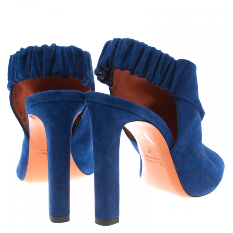 Pre Owned Santoni Blue Suede Backstrap Peep Toe Sandals Size 40