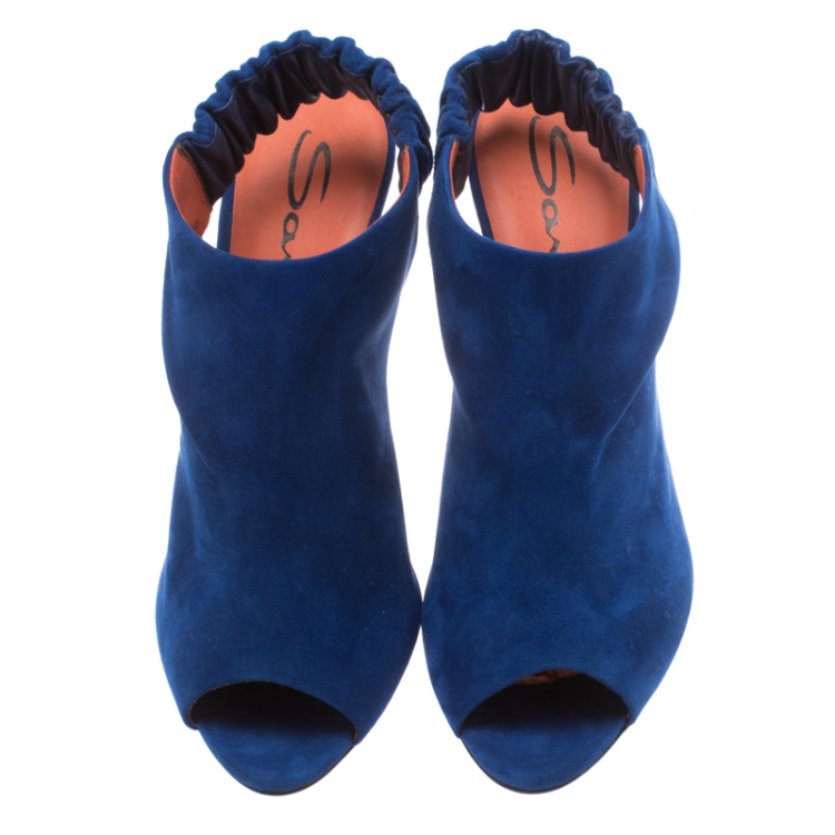 Pre Owned Santoni Blue Suede Backstrap Peep Toe Sandals Size 40
