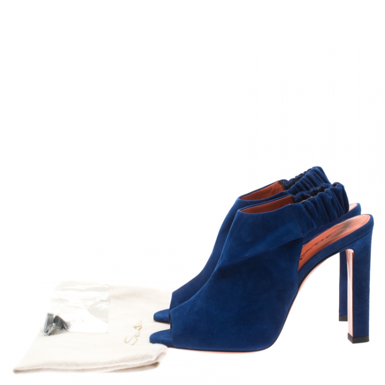 Pre Owned Santoni Blue Suede Backstrap Peep Toe Sandals Size 40