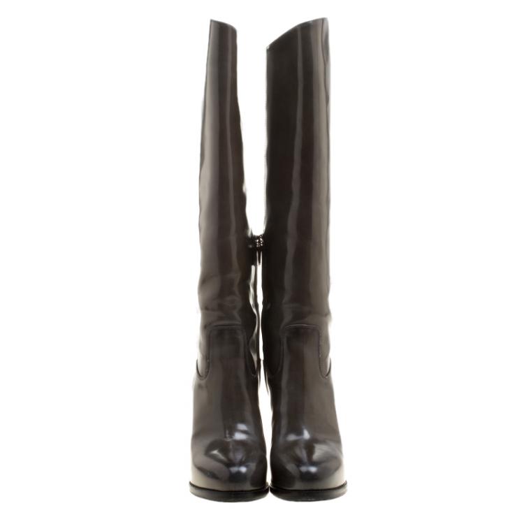 Pre Owned Santoni Khaki Patent Leather Heel Boots Size 37.5