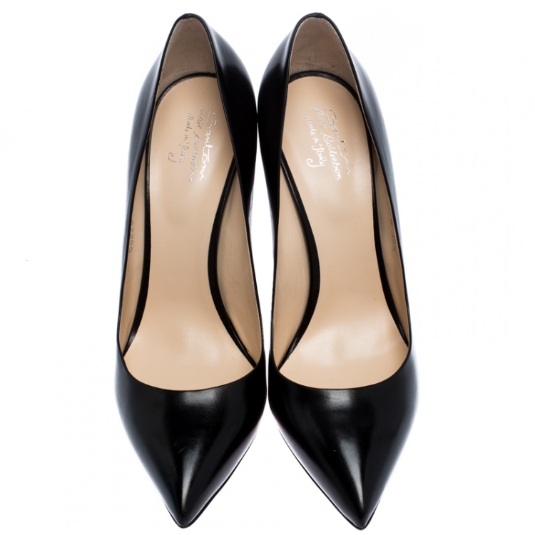 Pre Owned Santoni Black Leather Pointed Toe Pumps Size 38.5