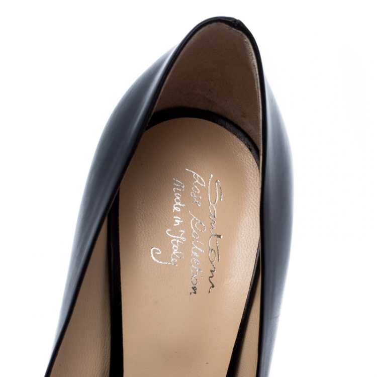 Pre Owned Santoni Black Leather Pointed Toe Pumps Size 38.5