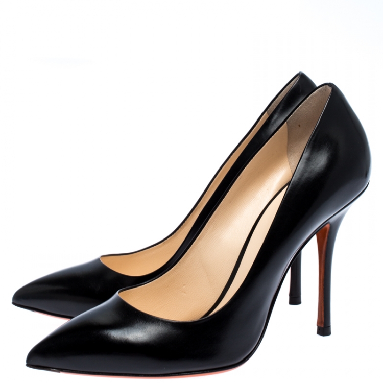 Pre Owned Santoni Black Leather Pointed Toe Pumps Size 38.5
