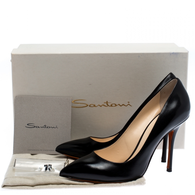 Pre Owned Santoni Black Leather Pointed Toe Pumps Size 38.5