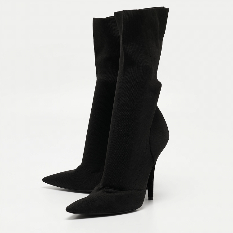 Pre Owned Yeezy Season 6 Black Stretch Fabric Ankle Booties Size 38.5