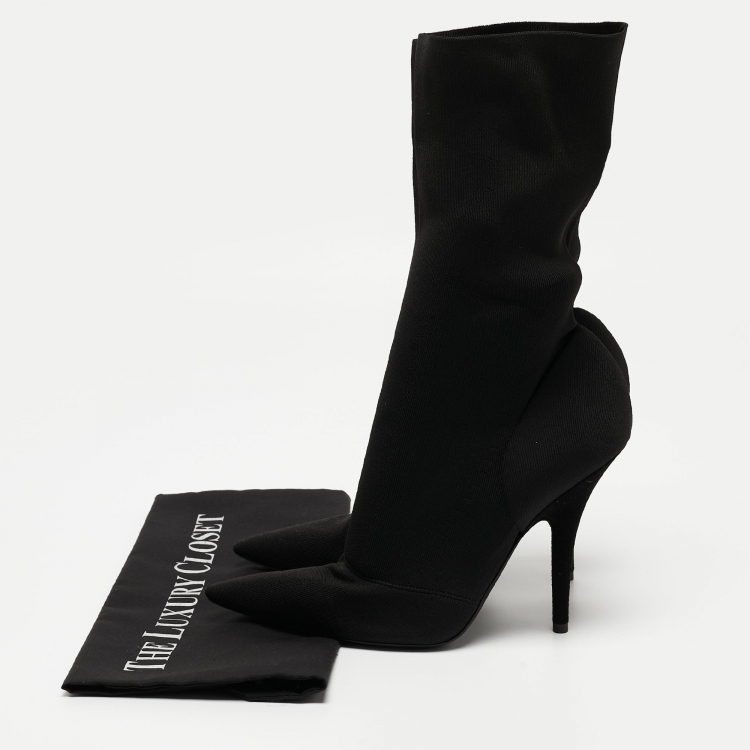 Pre Owned Yeezy Season 6 Black Stretch Fabric Ankle Booties Size 38.5