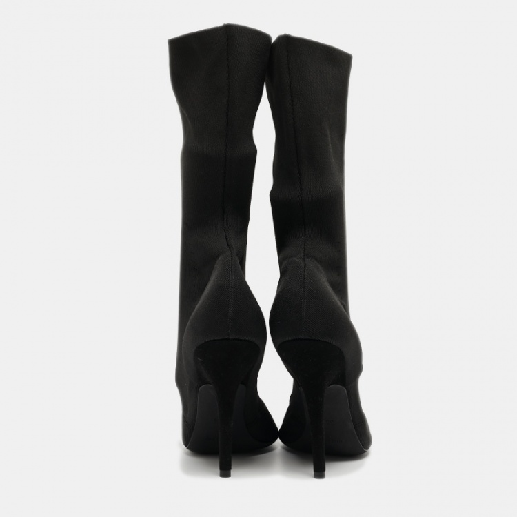 Pre Owned Yeezy Season 6 Black Stretch Fabric Ankle Booties Size 38.5