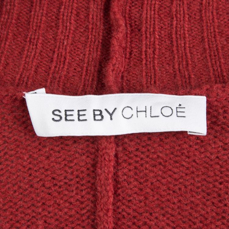 مملوكة مسبقًا See By Chloe Red Wool Rib Trim Oversized Cardigan S