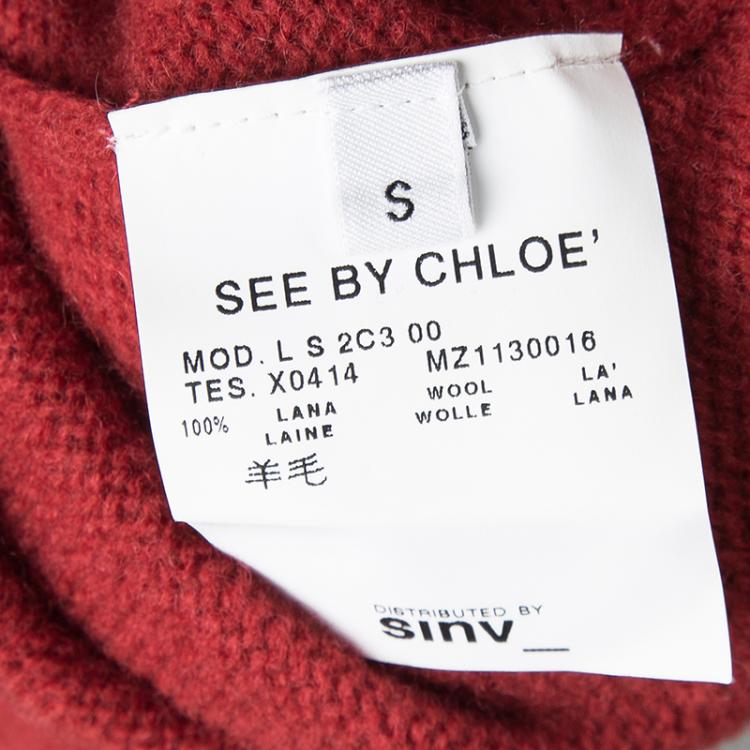 مملوكة مسبقًا See By Chloe Red Wool Rib Trim Oversized Cardigan S