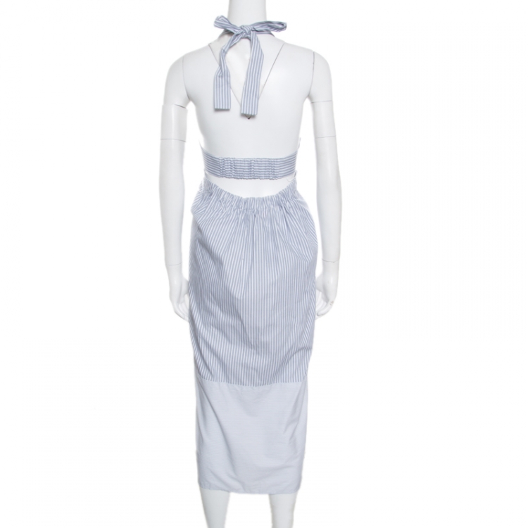 Pre Owned See by Chloe Blue Striped Cotton Cutout Detail Halter Dress M