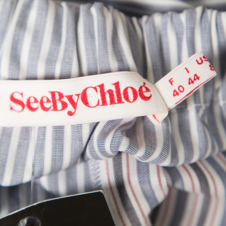 Pre Owned See by Chloe Blue Striped Cotton Cutout Detail Halter Dress M