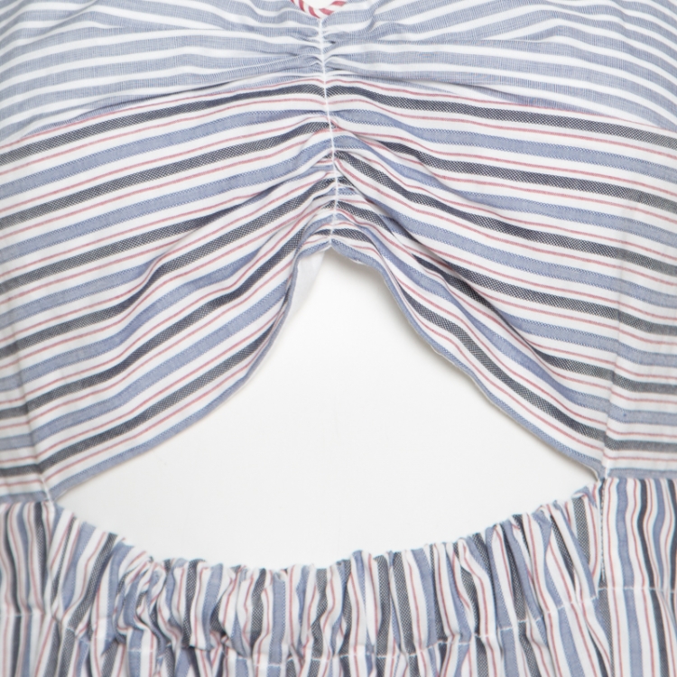 Pre Owned See by Chloe Blue Striped Cotton Cutout Detail Halter Dress M