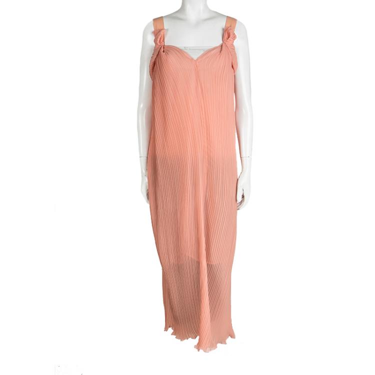 Pre Owned See by Chloe Orange Plisse Chiffon Ruffle Detail Sleeveless Maxi Dress M
