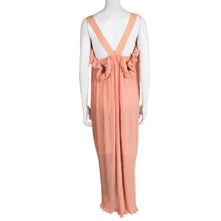 Pre Owned See by Chloe Orange Plisse Chiffon Ruffle Detail Sleeveless Maxi Dress M
