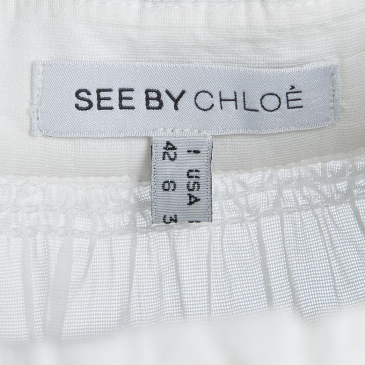 Pre Owned See by Chloé White Cotton Knit Cold Shoulder Top M