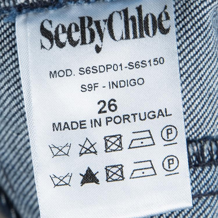 Pre Owned See by Chloe Indigo Dark Wash Denim Embroidered High Waist Boot Cut Jeans S