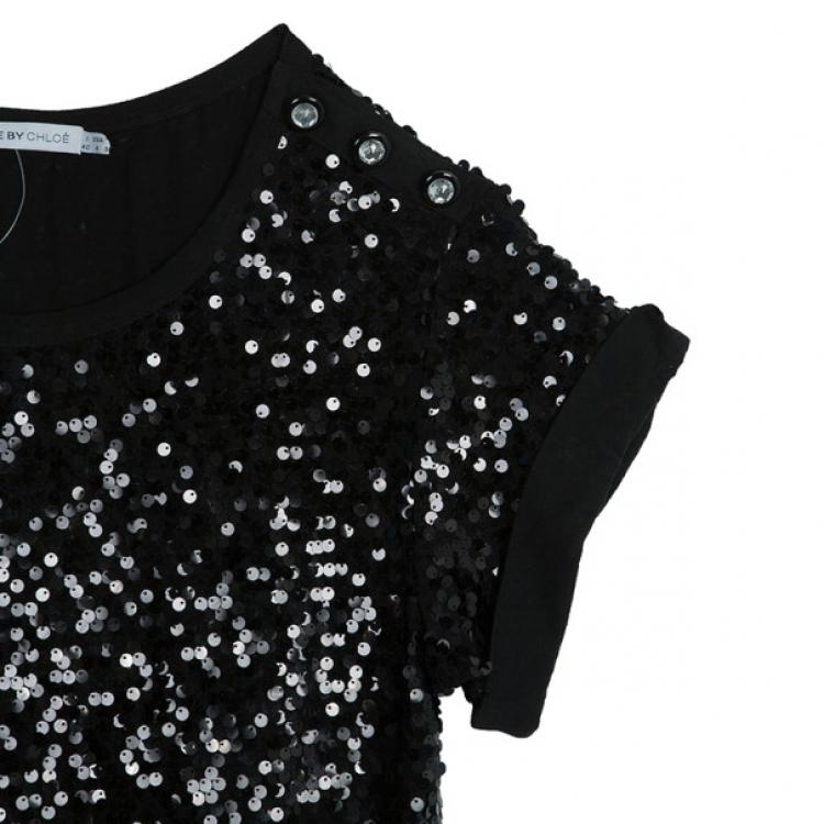 Pre Owned See by Chloe Black Sequin Dress S