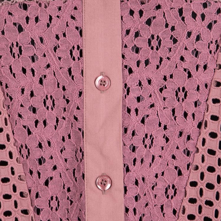 مملوكة مسبقًا See by Chloe Dusty Rose Floral and Eyelet Lace Long Sleeve Shirt L