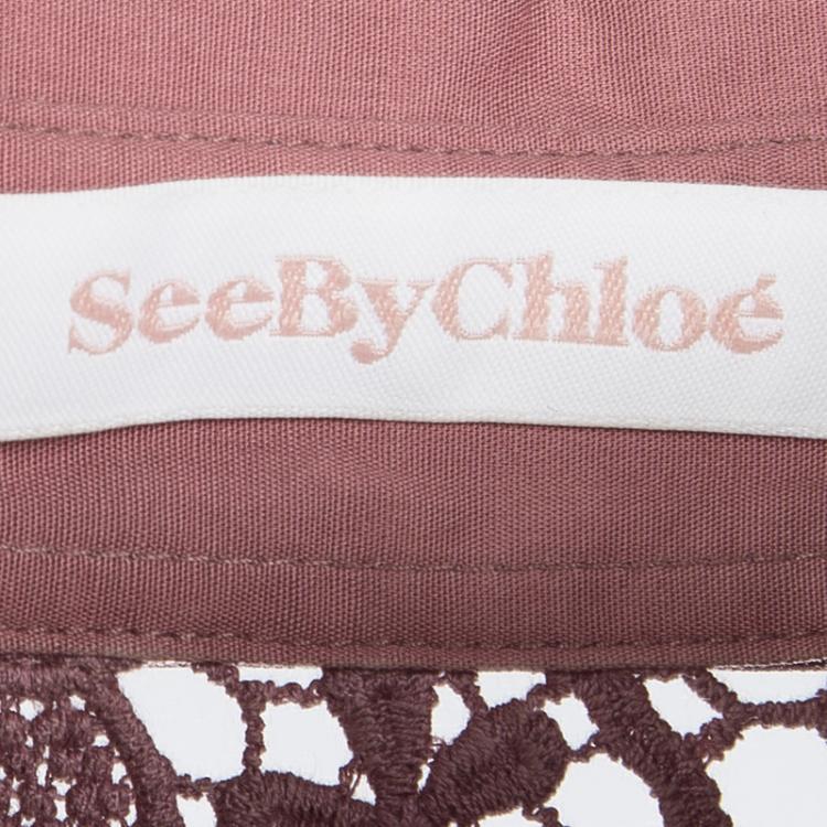 مملوكة مسبقًا See by Chloe Dusty Rose Floral and Eyelet Lace Long Sleeve Shirt L