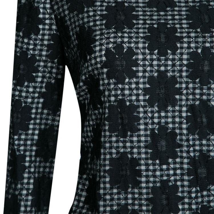 Pre Owned See By Chloe Monochrome Checkered Floral Mesh Overlay Shift Dress L