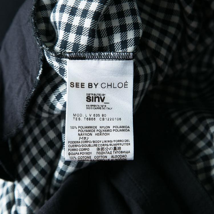 Pre Owned See By Chloe Monochrome Checkered Floral Mesh Overlay Shift Dress L