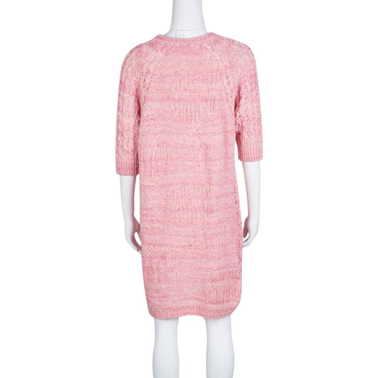 Pre Owned See By Chloe Pink Cotton Chunky Knit Short Sleeve Sweater Dress L