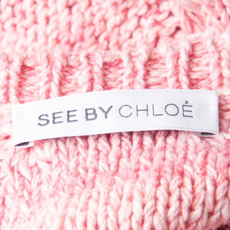 Pre Owned See By Chloe Pink Cotton Chunky Knit Short Sleeve Sweater Dress L