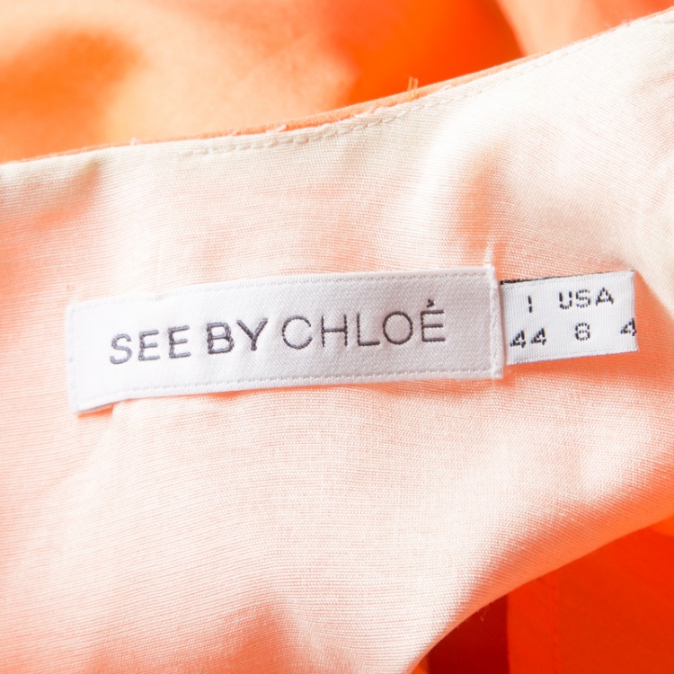 Pre Owned See By Chloe Orange Silk Ruffled Sleeve Gathered Waist Dress M