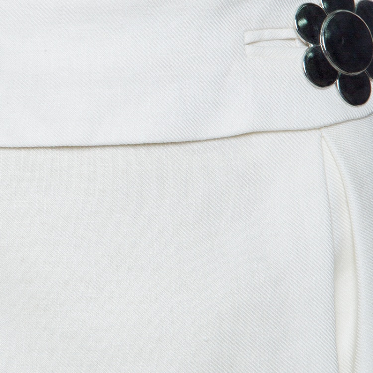 Pre Owned See By Chloe Off White Linen Flower Button Detail Mini Skirt S