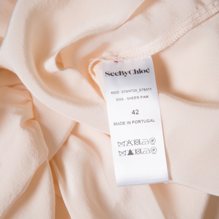 Pre Owned See by Chloe Sheer Pastel Pink Silk Tiered Ruffle Detail Blouse L