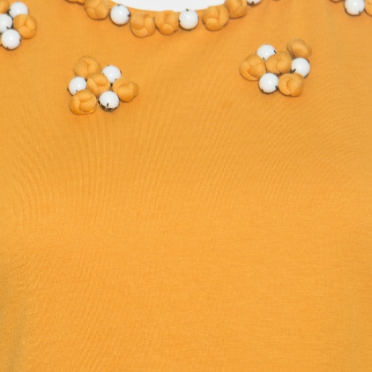 Pre Owned See By Chloe Mustard Yellow Embellished Neck Short Sleeve Dress S