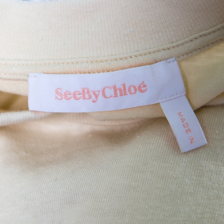 Pre Owned See by Chloe Butter Cream Jersey Contrast Eyelet Sleeve Detail Top S