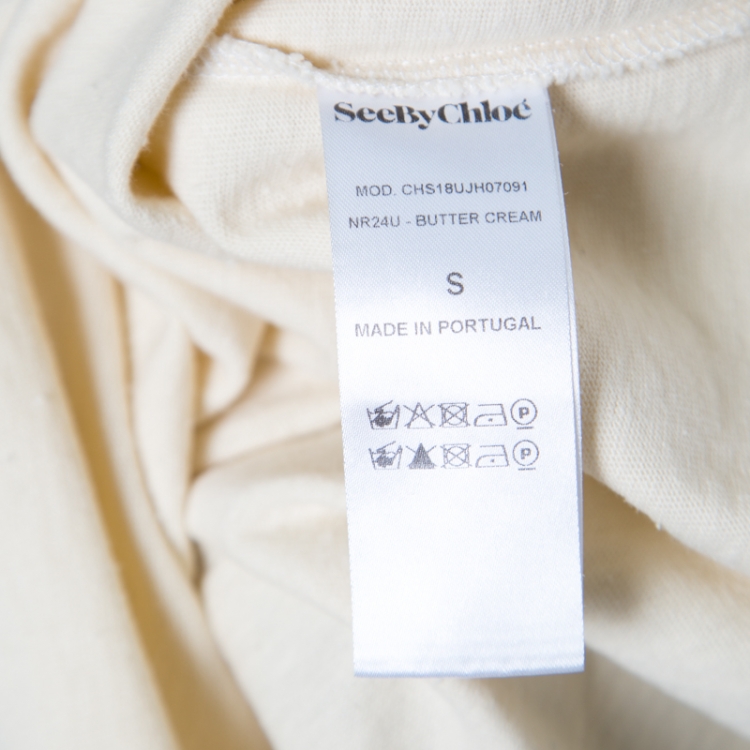Pre Owned See by Chloe Butter Cream Jersey Contrast Eyelet Sleeve Detail Top S
