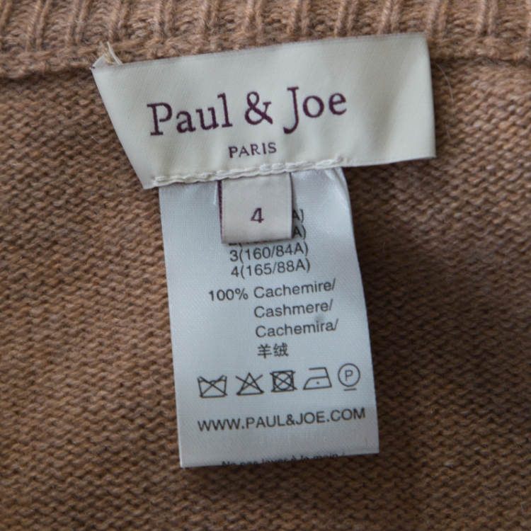 Pre Owned Paul and Joe Camel Brown Cashmere Rib Knit Button Front Cardigan S