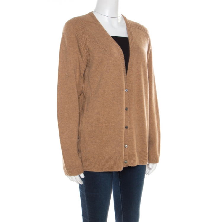 Pre Owned Paul and Joe Camel Brown Cashmere Rib Knit Button Front Cardigan S