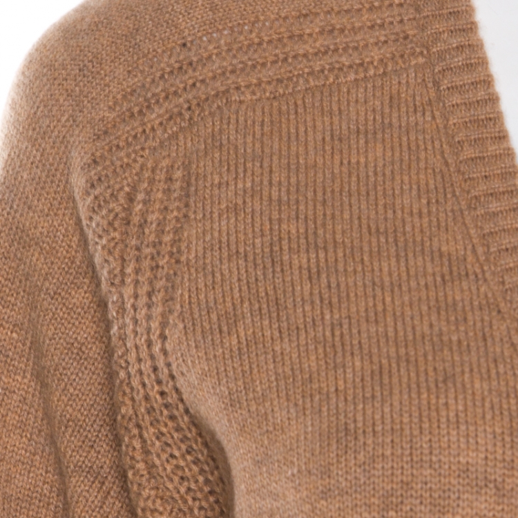 Pre Owned Paul and Joe Camel Brown Cashmere Rib Knit Button Front Cardigan S