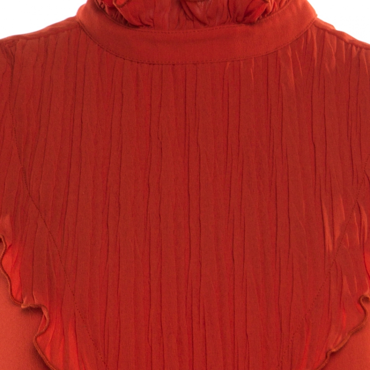 Pre Owned See By Chloe Earthy Red Ruffled Tiered Long Sleeve Dress M