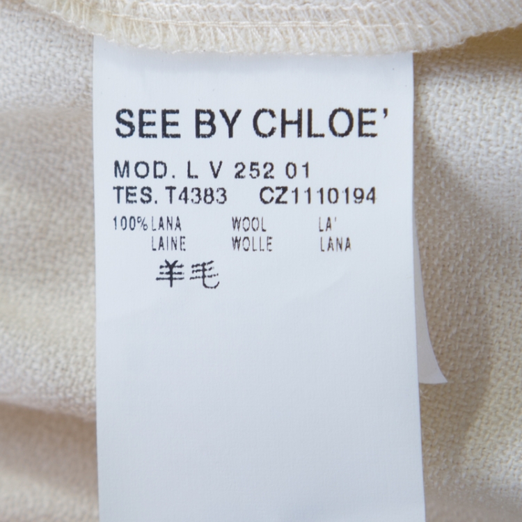 Pre Owned See by Chloe Beige Wool Pintuck Detail Belted Long Sleeve Dress S