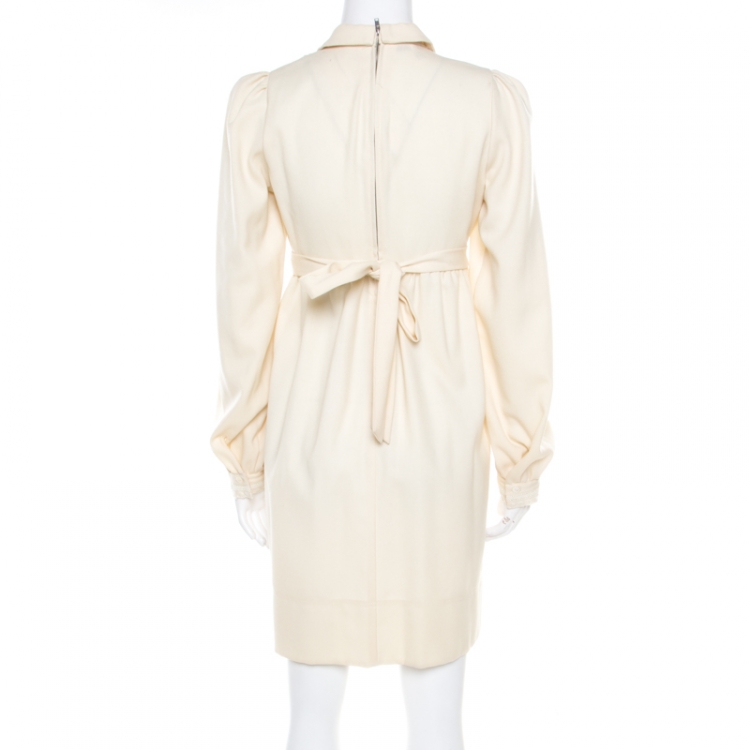 Pre Owned See by Chloe Beige Wool Pintuck Detail Belted Long Sleeve Dress S