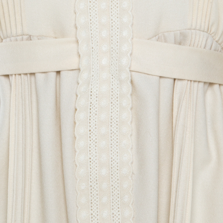 Pre Owned See by Chloe Beige Wool Pintuck Detail Belted Long Sleeve Dress S