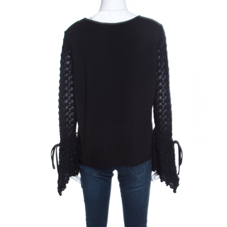 Pre Owned See by Chloe Black Knit Flared Crochet Sleeve Detail Top L