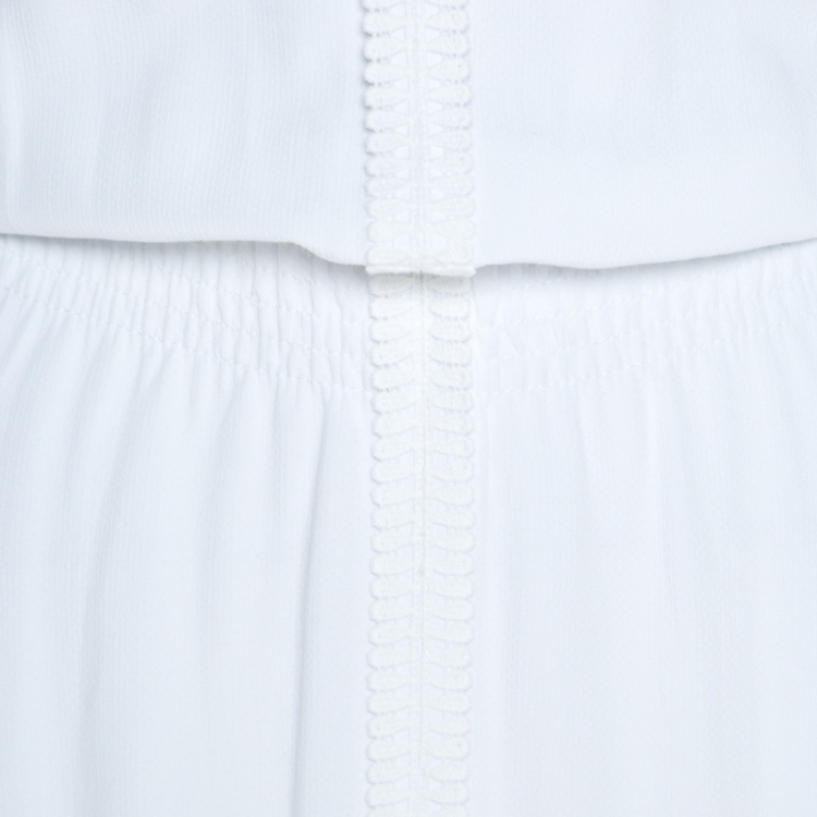 Pre Owned See By Chloe White Powder Lace Trim  Long Sleeve Smocked Waist Dress L