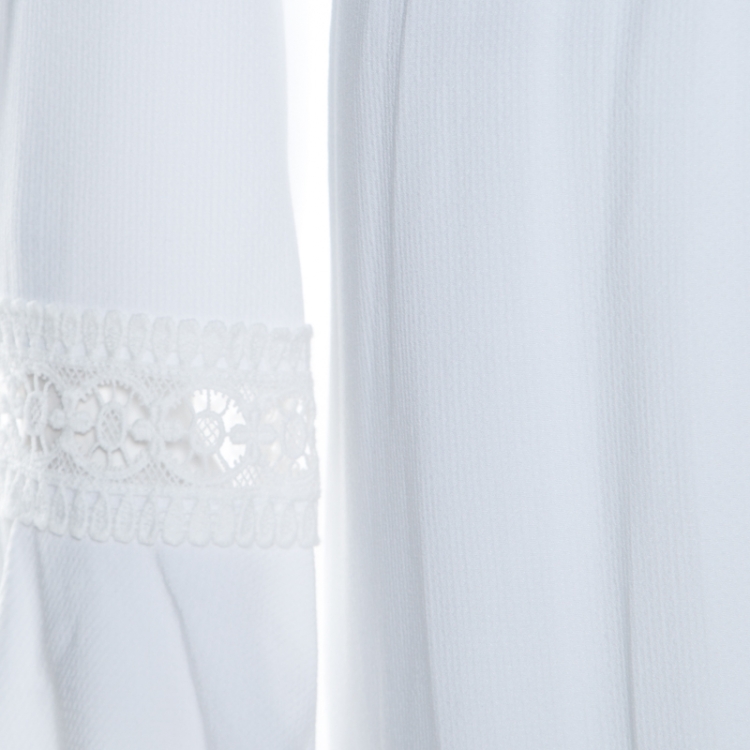 Pre Owned See By Chloe White Powder Lace Trim  Long Sleeve Smocked Waist Dress L