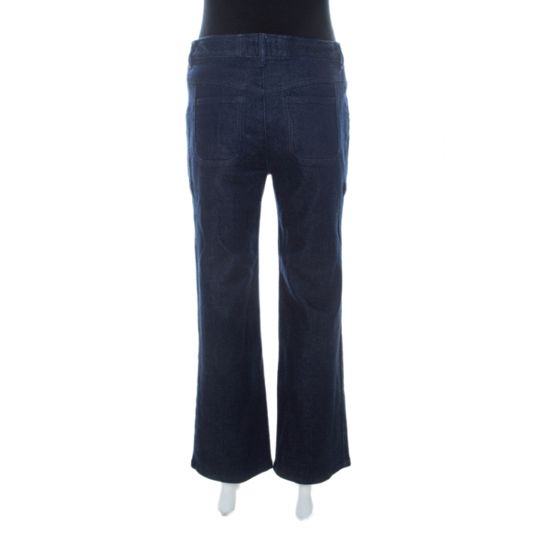 Pre Owned See by Chloe Blue Dark Wash Denim Lace Pocket Trim Flared Jeans S