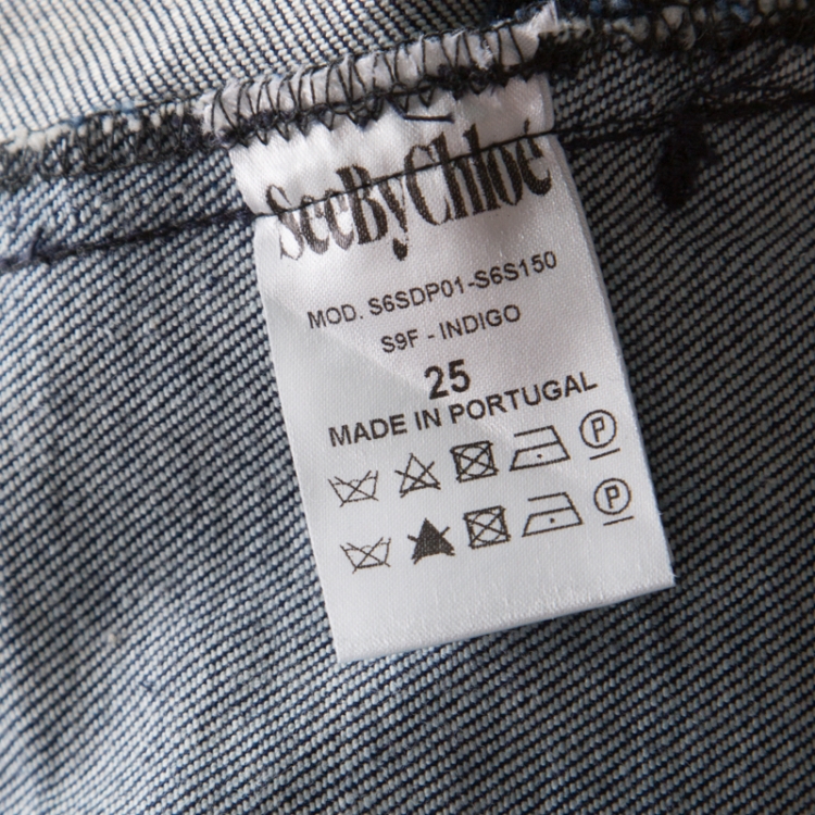 Pre Owned See by Chloe Blue Dark Wash Denim Lace Pocket Trim Flared Jeans S