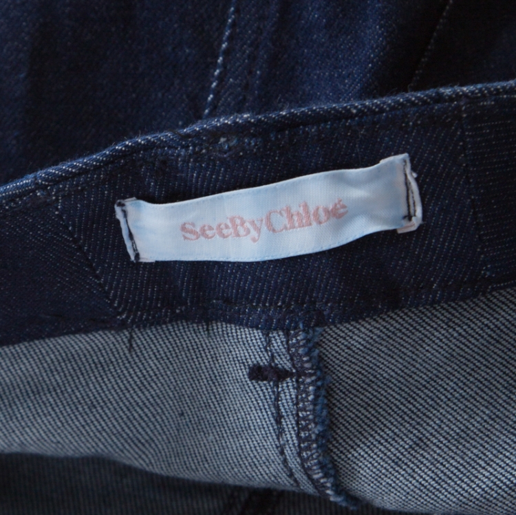Pre Owned See by Chloe Blue Dark Wash Denim Lace Pocket Trim Flared Jeans S