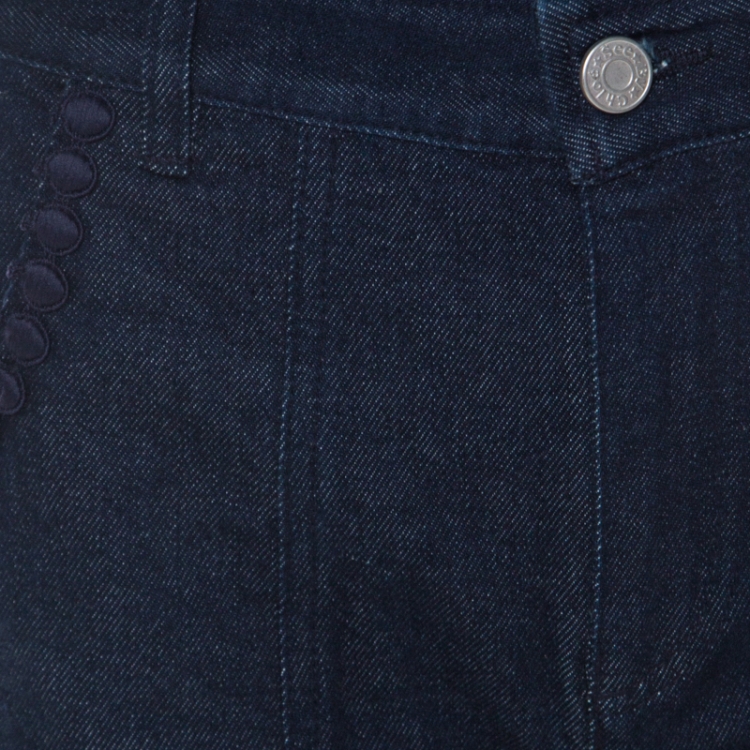Pre Owned See by Chloe Blue Dark Wash Denim Lace Pocket Trim Flared Jeans S
