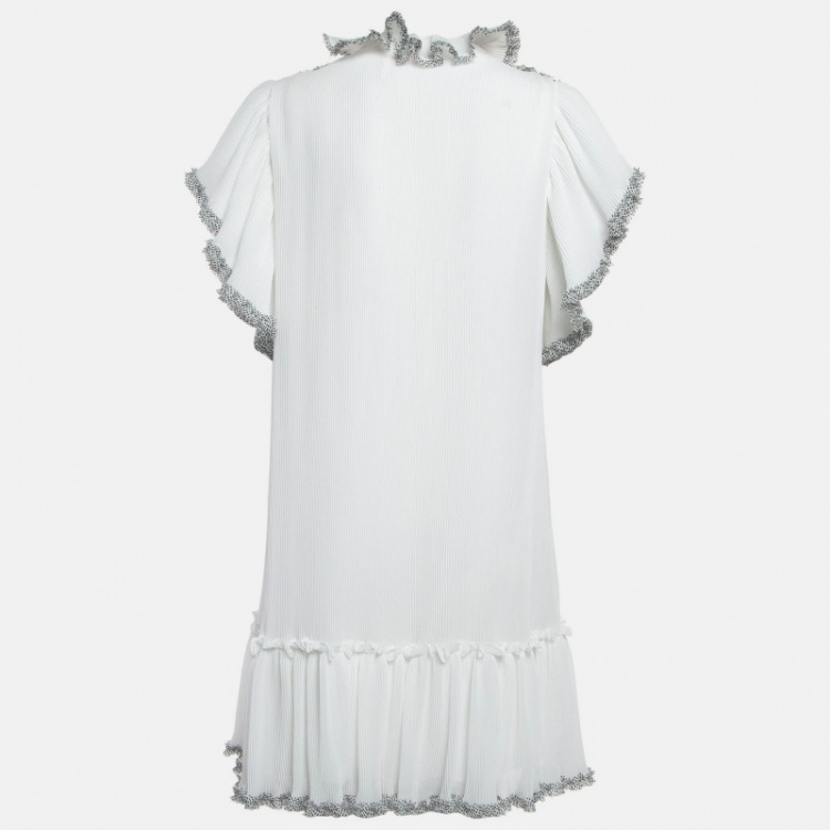 Pre Owned See by Chloe White Pleated Chiffon Ruffled Short Dress M