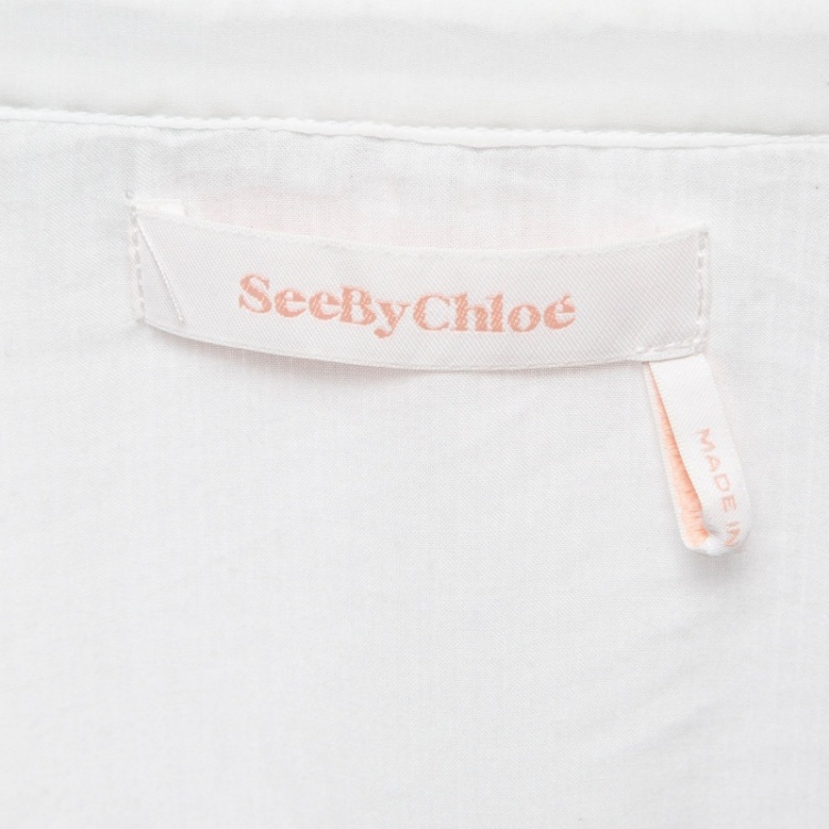 Pre Owned See by Chloe White Pleated Chiffon Ruffled Short Dress M