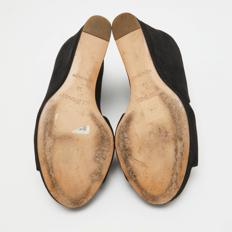 Pre Owned See by Chloé Black Suede Wedge Pumps Size 39